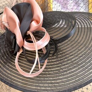 Kentucky Derby Hat/Fascinator Combo Black with Pale Pink Ribbons